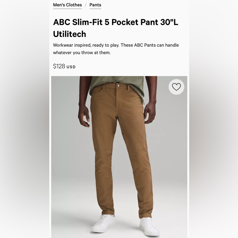 Lululemon ABC Slim Fit 30”L Utilitech. Size 30.